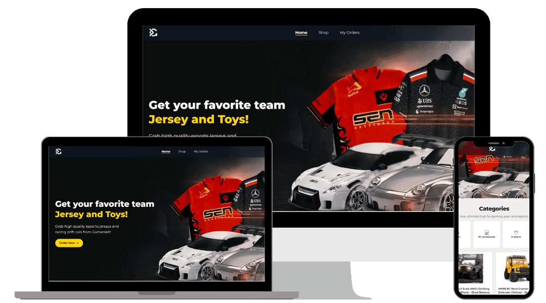 GamersKit: e-commerce platform designed and built by SoftAura, shown on multiple devices