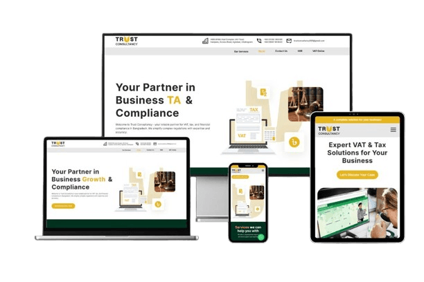 Trust Consultancy: web platform designed and built by SoftAura, shown on multiple devices